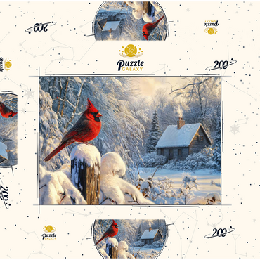 Darstellung des Puzzle Motivs Northern Cardinal in Snowy Winter Landscape 200 Puzzle Schachtel 3D Modell