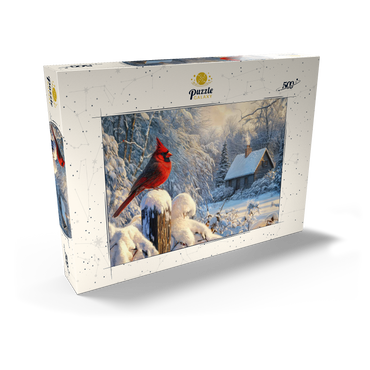 Darstellung des Puzzle Motivs Northern Cardinal in Snowy Winter Landscape 500 Puzzle Schachtel Ansicht2