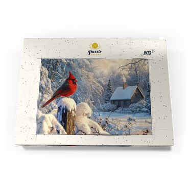 Darstellung des Puzzle Motivs Northern Cardinal in Snowy Winter Landscape 500 Puzzle Schachtel Ansicht3