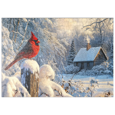 Darstellung des Puzzle Motivs puzzleplate Northern Cardinal in Snowy Winter Landscape 500 Puzzle