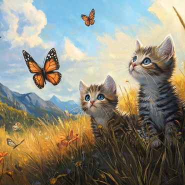 Darstellung des Puzzle Motivs Kittens Watching Butterflies in Sunny Meadow 1000 Puzzle 3D Modell