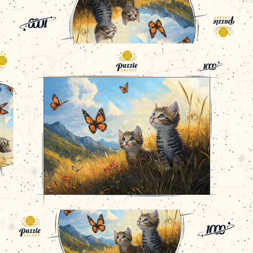 Darstellung des Puzzle Motivs Kittens Watching Butterflies in Sunny Meadow 1000 Puzzle Schachtel 3D Modell