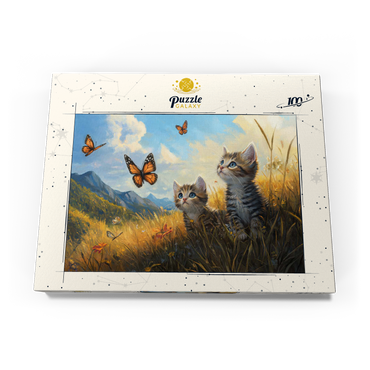 Darstellung des Puzzle Motivs Kittens Watching Butterflies in Sunny Meadow 100 Puzzle Schachtel Ansicht3
