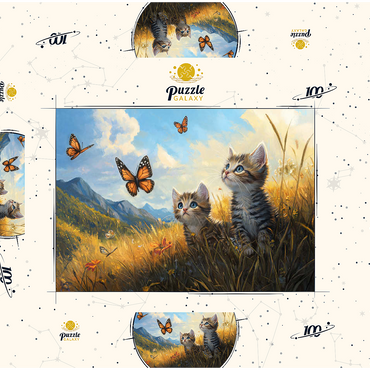Darstellung des Puzzle Motivs Kittens Watching Butterflies in Sunny Meadow 100 Puzzle Schachtel 3D Modell