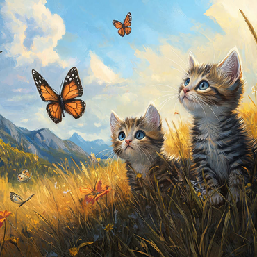 Darstellung des Puzzle Motivs Kittens Watching Butterflies in Sunny Meadow 500 Puzzle 3D Modell