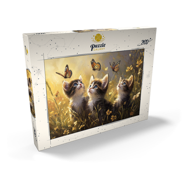 Darstellung des Puzzle Motivs Three Kittens Watching Monarch Butterflies 200 Puzzle Schachtel Ansicht2