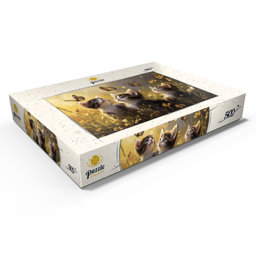 Darstellung des Puzzle Motivs Three Kittens Watching Monarch Butterflies 500 Puzzle Schachtel Ansicht1