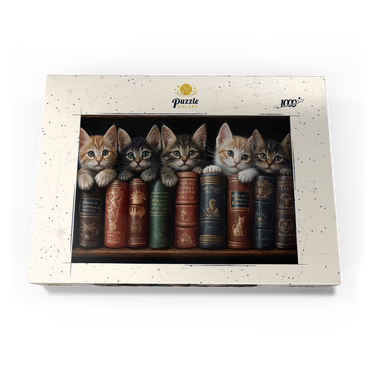 Darstellung des Puzzle Motivs Adorable Kittens Nestled Among Vintage Books 1000 Puzzle Schachtel Ansicht3