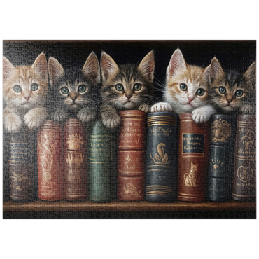 Darstellung des Puzzle Motivs puzzleplate Adorable Kittens Nestled Among Vintage Books 1000 Puzzle