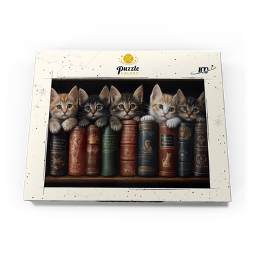 Darstellung des Puzzle Motivs Adorable Kittens Nestled Among Vintage Books 100 Puzzle Schachtel Ansicht3
