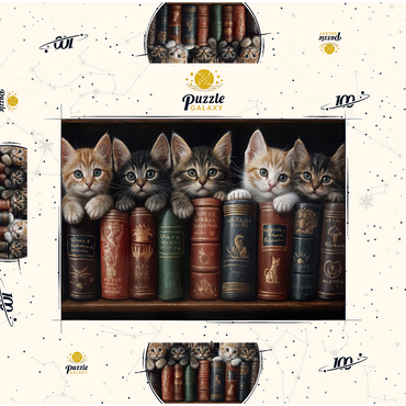 Darstellung des Puzzle Motivs Adorable Kittens Nestled Among Vintage Books 100 Puzzle Schachtel 3D Modell