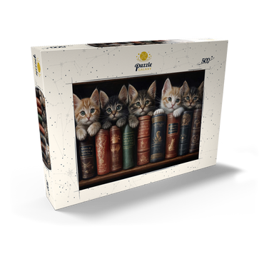 Darstellung des Puzzle Motivs Adorable Kittens Nestled Among Vintage Books 500 Puzzle Schachtel Ansicht2