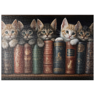 Darstellung des Puzzle Motivs puzzleplate Adorable Kittens Nestled Among Vintage Books 500 Puzzle