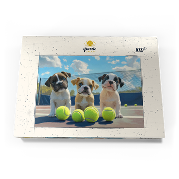 Darstellung des Puzzle Motivs Adorable Puppies Playing with Tennis Balls 1000 Puzzle Schachtel Ansicht3