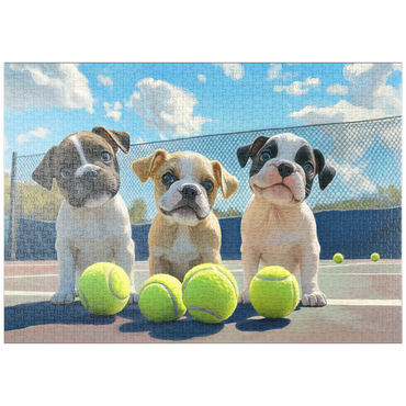 Darstellung des Puzzle Motivs puzzleplate Adorable Puppies Playing with Tennis Balls 1000 Puzzle