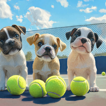 Darstellung des Puzzle Motivs Adorable Puppies Playing with Tennis Balls 1000 Puzzle 3D Modell