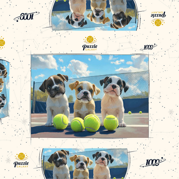 Darstellung des Puzzle Motivs Adorable Puppies Playing with Tennis Balls 1000 Puzzle Schachtel 3D Modell