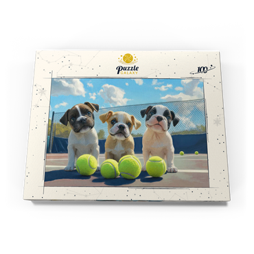 Darstellung des Puzzle Motivs Adorable Puppies Playing with Tennis Balls 100 Puzzle Schachtel Ansicht3