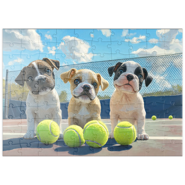 Darstellung des Puzzle Motivs puzzleplate Adorable Puppies Playing with Tennis Balls 100 Puzzle