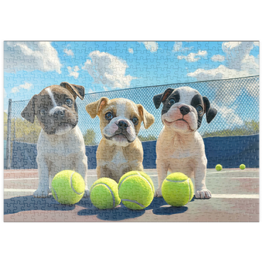 Darstellung des Puzzle Motivs puzzleplate Adorable Puppies Playing with Tennis Balls 500 Puzzle
