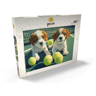 Darstellung des Puzzle Motivs Cute Puppies with Tennis Balls on Court 200 Puzzle Schachtel Ansicht2