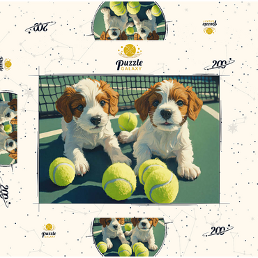 Darstellung des Puzzle Motivs Cute Puppies with Tennis Balls on Court 200 Puzzle Schachtel 3D Modell