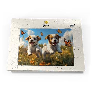 Darstellung des Puzzle Motivs Joyful Puppies Running Through Meadow 1000 Puzzle Schachtel Ansicht3