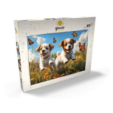 Darstellung des Puzzle Motivs Joyful Puppies Running Through Meadow 100 Puzzle Schachtel Ansicht2
