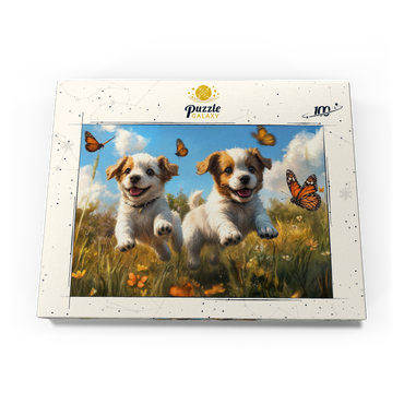 Darstellung des Puzzle Motivs Joyful Puppies Running Through Meadow 100 Puzzle Schachtel Ansicht3