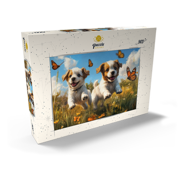 Darstellung des Puzzle Motivs Joyful Puppies Running Through Meadow 500 Puzzle Schachtel Ansicht2