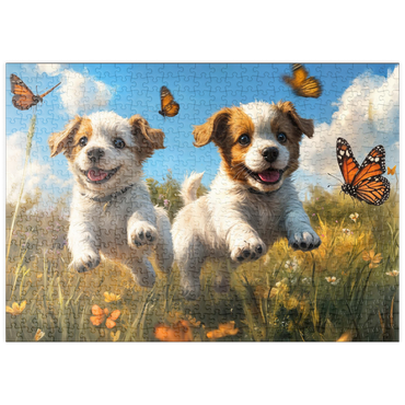 Darstellung des Puzzle Motivs puzzleplate Joyful Puppies Running Through Meadow 500 Puzzle