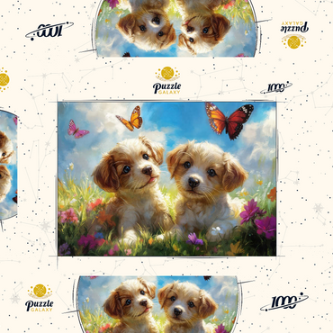 Darstellung des Puzzle Motivs Cute Puppies in Flower Meadow with Butterflies 1000 Puzzle Schachtel 3D Modell