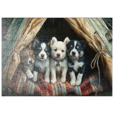 Darstellung des Puzzle Motivs puzzleplate Adorable Puppies Resting Inside a Cozy Tent 200 Puzzle