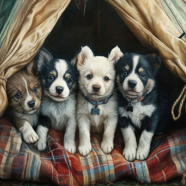 Darstellung des Puzzle Motivs Adorable Puppies Resting Inside a Cozy Tent 200 Puzzle 3D Modell