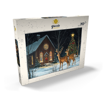 Darstellung des Puzzle Motivs Deer by Snowy Church with Christmas Tree 200 Puzzle Schachtel Ansicht2