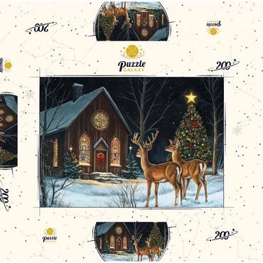 Darstellung des Puzzle Motivs Deer by Snowy Church with Christmas Tree 200 Puzzle Schachtel 3D Modell