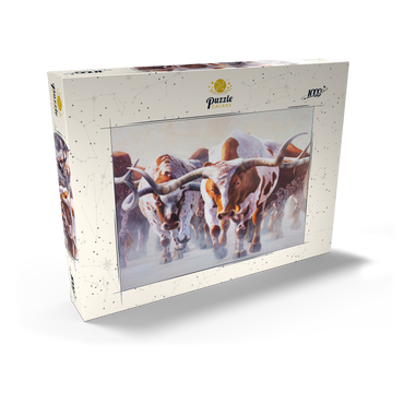 Darstellung des Puzzle Motivs Texas Longhorn Cattle in Motion 1000 Puzzle Schachtel Ansicht2