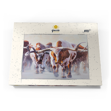Darstellung des Puzzle Motivs Texas Longhorn Cattle in Motion 1000 Puzzle Schachtel Ansicht3