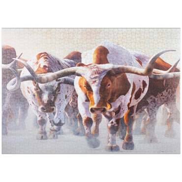 Darstellung des Puzzle Motivs puzzleplate Texas Longhorn Cattle in Motion 1000 Puzzle