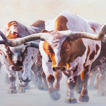 Darstellung des Puzzle Motivs Texas Longhorn Cattle in Motion 1000 Puzzle 3D Modell
