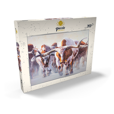 Darstellung des Puzzle Motivs Texas Longhorn Cattle in Motion 200 Puzzle Schachtel Ansicht2