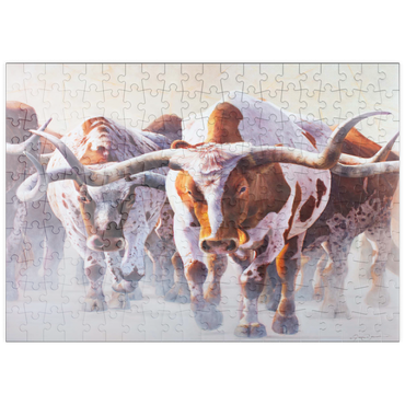 Darstellung des Puzzle Motivs puzzleplate Texas Longhorn Cattle in Motion 200 Puzzle