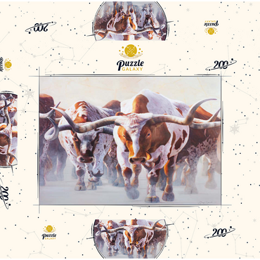 Darstellung des Puzzle Motivs Texas Longhorn Cattle in Motion 200 Puzzle Schachtel 3D Modell