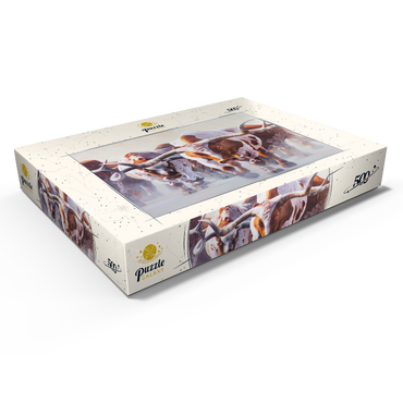 Darstellung des Puzzle Motivs Texas Longhorn Cattle in Motion 500 Puzzle Schachtel Ansicht1