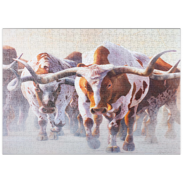 Darstellung des Puzzle Motivs puzzleplate Texas Longhorn Cattle in Motion 500 Puzzle