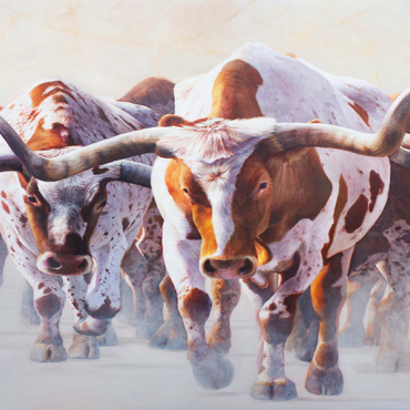 Darstellung des Puzzle Motivs Texas Longhorn Cattle in Motion 500 Puzzle 3D Modell