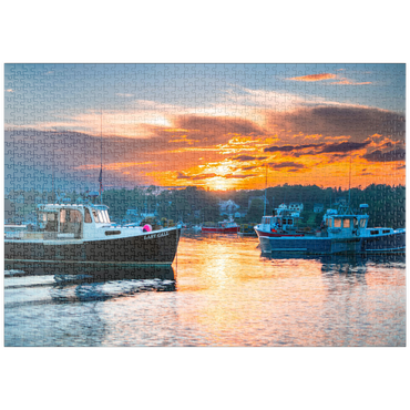 Darstellung des Puzzle Motivs puzzleplate Fishing Boats at Sunset in Coastal Harbor 1000 Puzzle