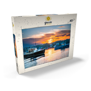 Darstellung des Puzzle Motivs Fishing Boats at Sunset in Coastal Harbor 100 Puzzle Schachtel Ansicht2