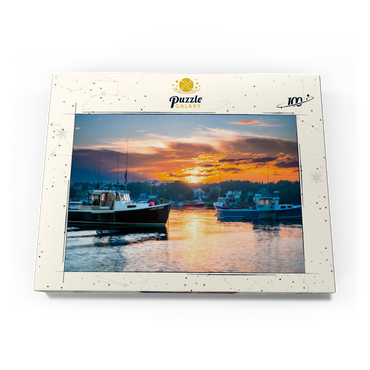 Darstellung des Puzzle Motivs Fishing Boats at Sunset in Coastal Harbor 100 Puzzle Schachtel Ansicht3