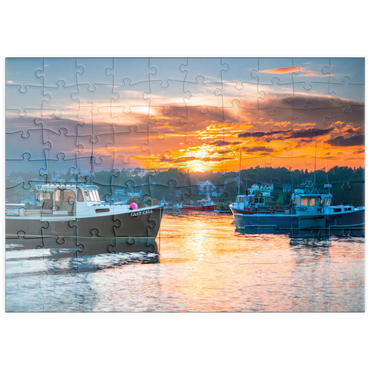 Darstellung des Puzzle Motivs puzzleplate Fishing Boats at Sunset in Coastal Harbor 100 Puzzle